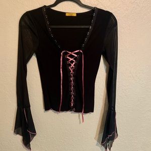 XXI Black Mesh Sleeve Top